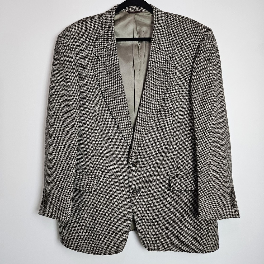 Hart Schaffner Marx Blazer Mens Sz 44R Brown Herringbone Union Made In USA‎ VTG